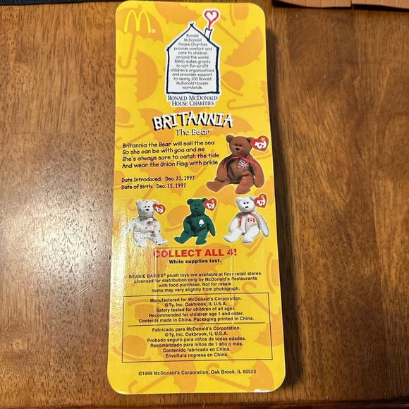 McDONALDS TY BEANIE BABY BRITANNIA THE BEAR RARE WITH 2 TAG ERRORS 1993 OAKBROOK - Picture 4 of 7